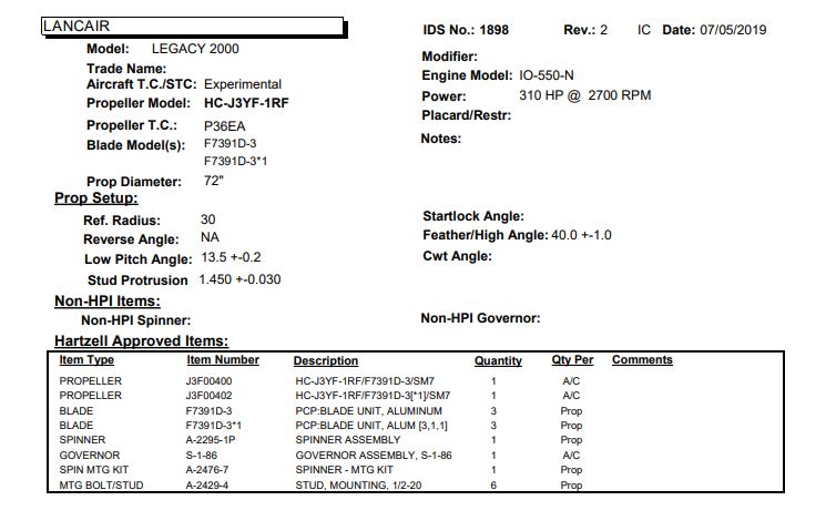 J3F00400 Lancair Legacy/ Barracuda